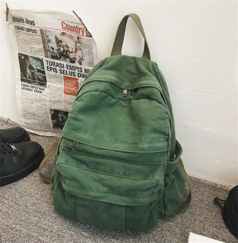 4 Color Canvas Backpack japanese Vintage Simple Solid Color - Etsy