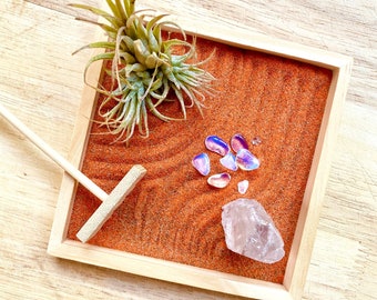 Kit Jardin Zen - Le Mini Aussie - Excellente idée cadeau | Accessoire de bureau | Paysage australien quartz brut sable rouge plant air