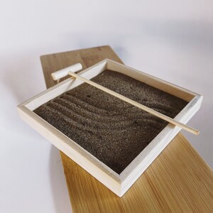 zen garden kit wooden black tray white sand bamboo rake home decor minimalist gift coffee crystals japanese natural boho