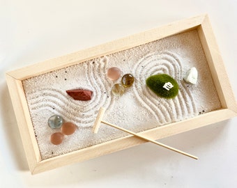 Zen Garden kit - The Rectangle W&B - Free personalized message stamped on tray! Great gift idea | Desk Accessory | Gift for Minimalist Decor