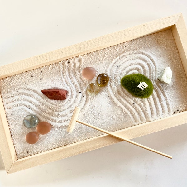 Zen Garden kit - The Rectangle W&B - Free personalized message stamped on tray! Great gift idea | Desk Accessory | Gift for Minimalist Decor