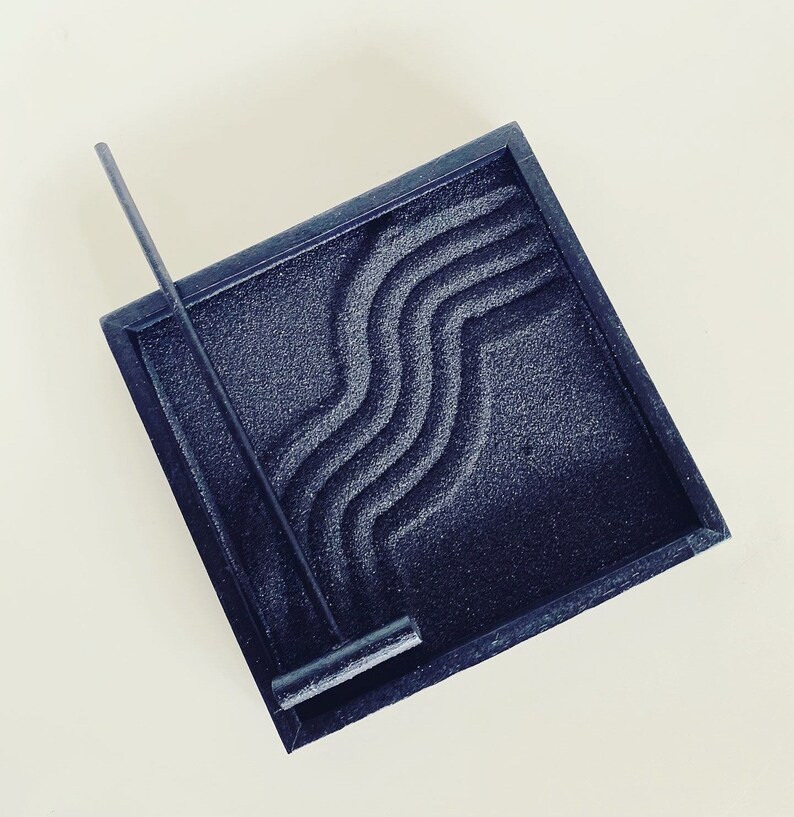 zen garden kit wooden black tray white sand bamboo rake home decor minimalist gift coffee crystals japanese natural boho