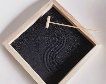 Zen Garden kit - The Square W&B - Free personalized message stamped on tray! Great gift idea - Garden Decor | Desk Accessory | Fidget Toy