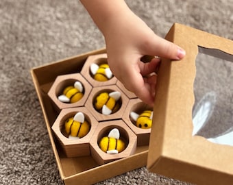 Little Bee Helper Kit | Calm Montessori Activity | Fine Motor Skills, Wooden Toy (Discounted)
