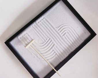 Zen Garden Kit - the B&W - Free personalized message stamped on tray! Great gift idea | Desk Accessory | Minimalist Decor | Boho