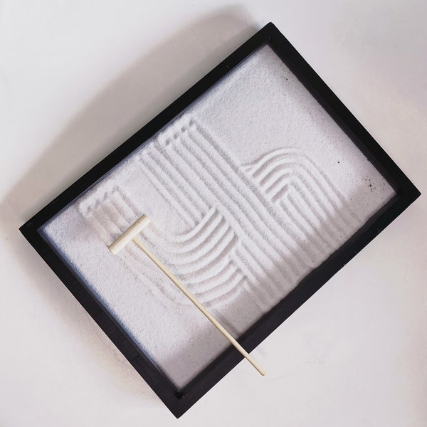 Zen Garden Kit - the B&W - Free personalized message stamped on tray! Great gift idea | Desk Accessory | Minimalist Decor | Boho