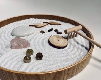 Round Zen Garden Tray – Complete with Rakes, Sand, and Decorative Elements