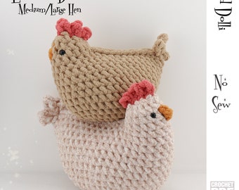 2 x No Sew English PDF Crochet Pattern Plush Ethal Large + Doris Medium Hen Squishy Instant Download Amigurumi Farm English Easter Chicken