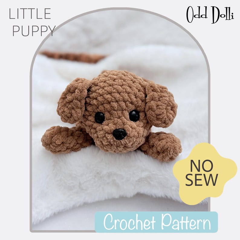 No Sew English PDF Crochet Pattern Bulky and Quick Plush Little Puppy Mini Snuggle Buddy Baby Comforter Lovey English Only Snuggler Dog Pup imagen 1