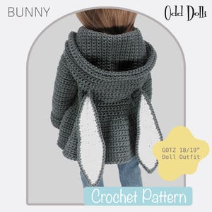 English PDF Crochet Pattern GOTZ/Designafriend 18" Doll Hooded Bunny Jacket Instant Download Top Down Seamless Easter Bunny Rabbit Sweater
