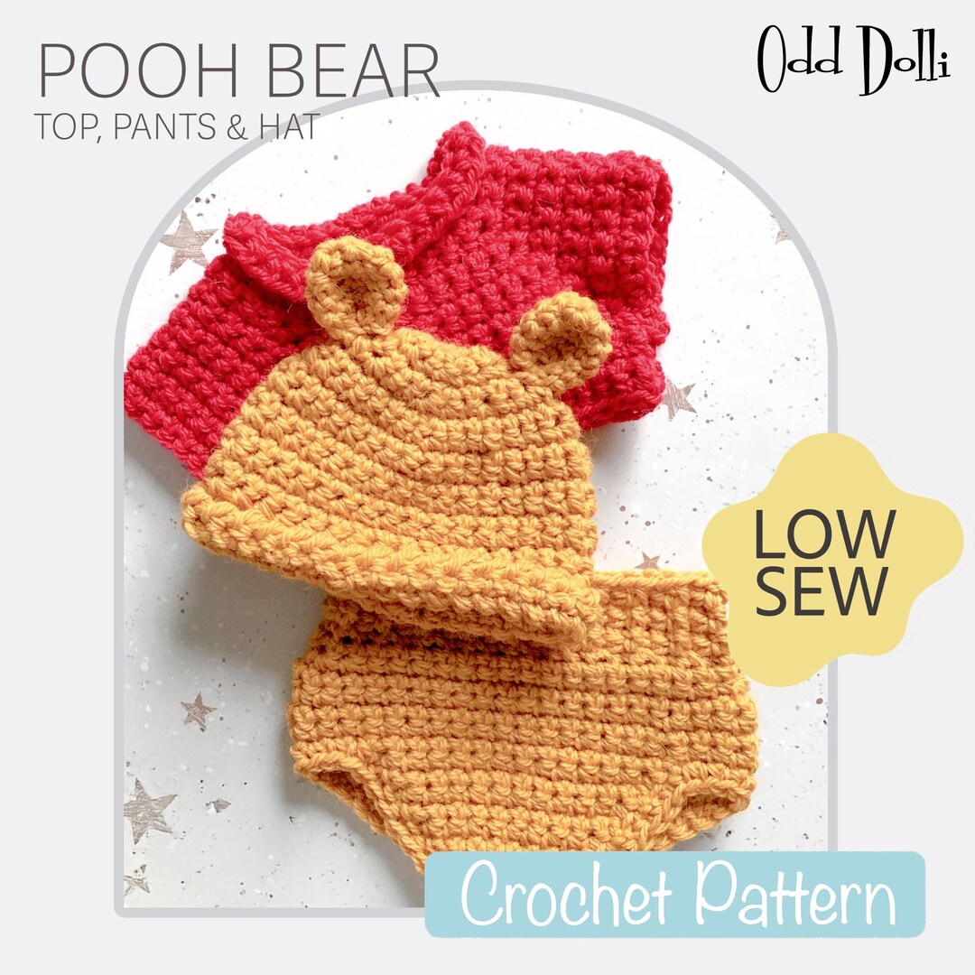 English PDF Crochet Pattern Baby Pooh Bear Hat, Top and Nappy