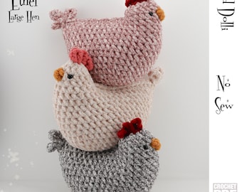 No Sew English PDF Crochet Pattern Plush Ethal Large Hen Squishy Instant Download Amigurumi Farm Animal English Only American Terms Chicken