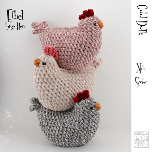 No Sew English PDF Crochet Pattern Plush Ethal Large Hen Squishy Instant Download Amigurumi Farm Animal English Only American Terms Chicken