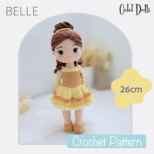 English PDF Crochet Pattern Princess Belle Instant Download English Only American Terms Amigurumi Fairy Tale Beauty and the Beast ball dress