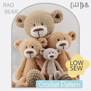 Rag Bear Crochet Pattern: Low Sew Teddy Amigurumi Doll (English PDF)