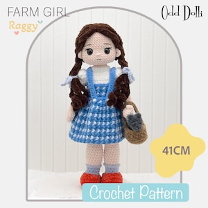 Farm Girl Raggy Doll Crochet Pattern: Low Sew Amigurumi (41cm Tall) (PDF Download)