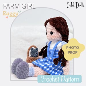 Low Sew English PDF Crochet Pattern 41cm tall Farm Girl Raggy Ragdoll Instant Download Amigurumi Doll English Only American Terms Rag Doll