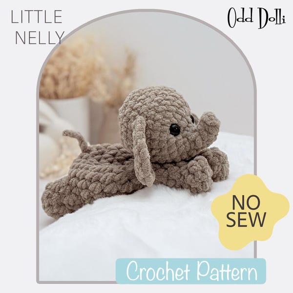 No Sew English PDF Crochet Pattern Bulky and Quick Plush Little Nelly Mini Snuggle Buddy Elephant Rabbit English Only American Term Snuggler