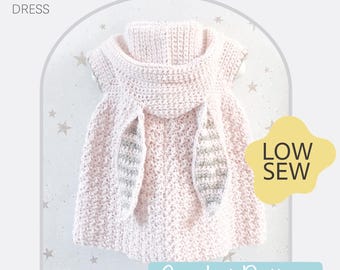 English PDF Crochet Pattern Little Bunny Hooded Dress 5 Sizes 6 Months - 6 Years Instant Download Top Down Seamless Coat Jacket Easter