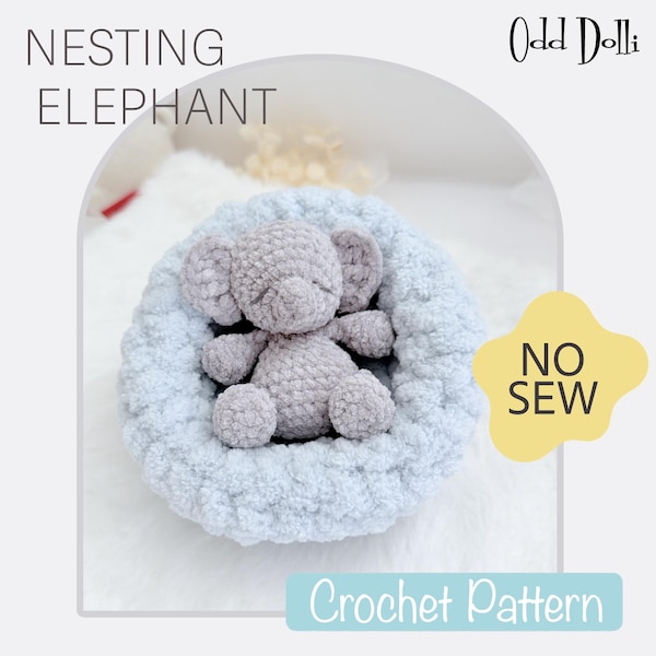 No Sew English PDF Crochet Pattern Nesting Elephant Instant Download  Amigurumi Doll Easter Nursery Decor Baby English Only American Term