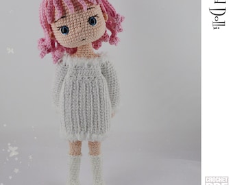 English PDF Crochet Pattern Enid Doll  in Winter Party Outfit Instant Download  Gothic Doll  English  American Terms Amigurumi Spooky