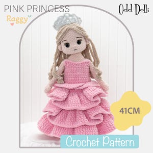 Pink Princess Ragdoll Crochet Pattern (41cm Tall) – Amigurumi Doll PDF Download