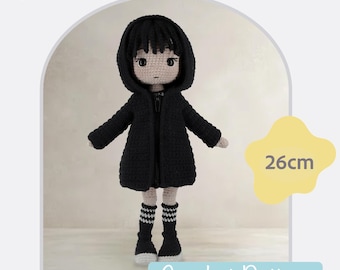 English PDF Crochet Pattern Halloween Doll  in Hoodie Outfit Instant Download  Gothic Doll  English Only American Terms Amigurumi Spooky