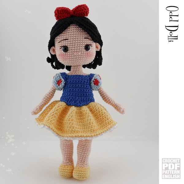 English PDF Crochet Pattern Princess Snow White Instant Download English Only American Terms Amigurumi Fairy Tale ball dress Girl Doll
