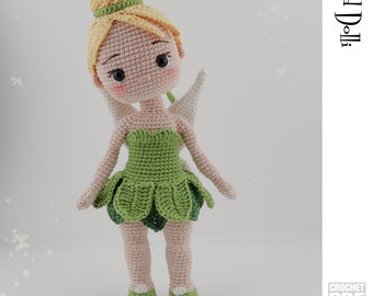 English PDF Crochet Pattern Tinker Bell  Instant Download  Fairy Doll  English Only American Terms Amigurumi Tinkerbell Tink Fairies Wings