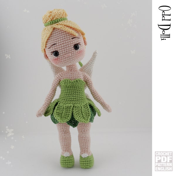 English PDF Crochet Pattern Tinker Bell  Instant Download  Fairy Doll  English Only American Terms Amigurumi Tinkerbell Tink Fairies Wings