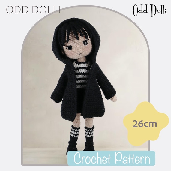 English PDF Crochet Pattern Halloween Doll  in Hoodie Outfit Instant Download  Gothic Doll  English Only American Terms Amigurumi Spooky