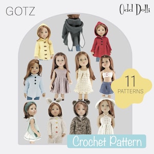 11 X English PDF Crochet Patterns GOTZ/Designafriend 18" Doll Hooded Bear Bunny Pixie Raincoat Aline Jackets Instant Download