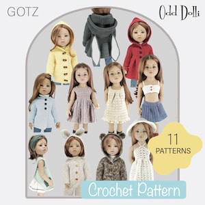 11 X English PDF Crochet Patterns GOTZ/Designafriend 18" Doll Hooded Bear Bunny Pixie Raincoat Aline Jackets Instant Download