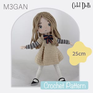 English PDF Crochet Pattern M3gan Doll  Instant Download Model 3 Generative Android Best Friend Gothic Doll  English Only American Terms