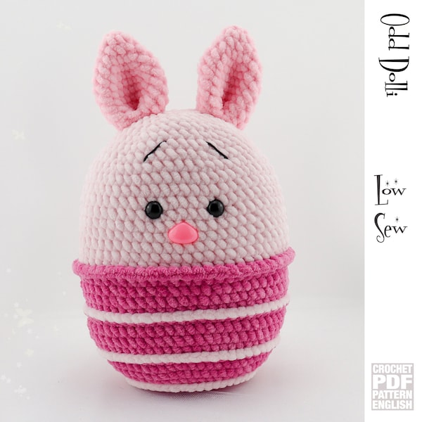 Low Sew English PDF Crochet Pattern Plush Piglet Squishy Instant Download  Amigurumi Doll  English Only American Terms Teddy Pink Pig