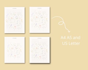 4 Printable Floral Writing Paper | Digital Download Stationery Paper | A4 A5 US Letter