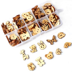 Animal Shape Wooden Baby Buttons - Wood Shaped  - Cartoon Style - Sewing, Knitting, Crocheting, Kids Painting, Children's Arts and Crafts