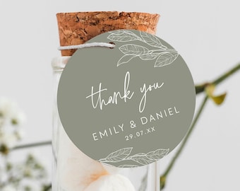 Salbei Grün Hochzeit runden Dankeschön Tag, 2x2 Zoll Geschenk Tasche Favor Tag Vorlage, runden Dankeschön Tag, Templett, Instant Download #SG1