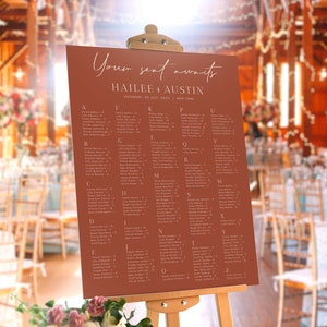 Alphabetized Seating Chart Sign Template | Editable Burnt Orange Wedding Seating Plan | Templett Sign | Alphabetic Seating Arrangement #H1