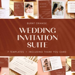 Editable Wedding Invitation Card Suite, Burnt Orange Wedding Invite Templates, Printable Invite Suite, Terracotta Invite Suite, Templett #H1