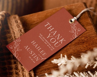 Editable Wedding Favor Tags for Burnt Orange Wedding, Thank You Favor Tags, Small Favour Tags, Burnt Orange Terracotta Favor Templates #H1