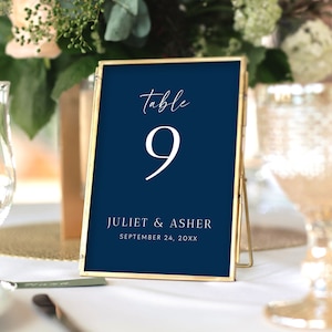 Boho Blue Wedding Tabelnummer Kaarten Tekenen Sjablonen, Marineblauw Tabelnummer, Modern Minimaal Tabelnummer, Blauwe Bruiloft Tafel Decor #NAVY