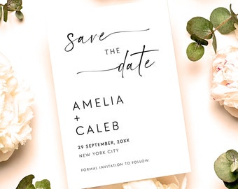 Minimalist Save The Date Invite Couple Photo Card Wedding Template, 5x7 Save The Date Invitation Modern Photo, Editable Do It Yourself #MI