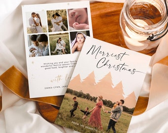 Modello di cartolina fotografica di Natale per la famiglia, albero di cartolina d'auguri festivo stampabile, album fotografico di Natale modificabile cartolina di Natale foto #MC1