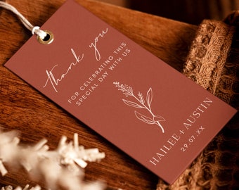 Terracotta Wedding Favor Tag Editable Template | Boho Wedding Favor Tags | Simple Minimal Favor Tag Template | Burnt Orange Wedding #AU1