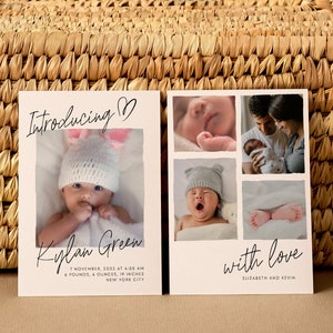 Modèle minimal de carte d'annonce de photo de nouveau bébé | Carte photo imprimable pour bébé nouveau-né | Naissance moderne | Présentation de la carte bébé #BA1
