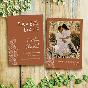 Wüstenrost Save the Date Karte, Minimalistische Hochzeit Save the Date bearbeitbare Vorlage, Terrakotta Save the Date Invite, Burnt Orange Invite #BD