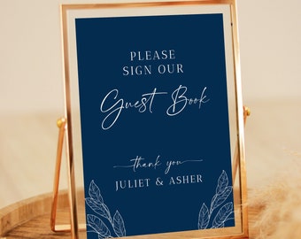 Rustic Navy Blue Wedding Guestbook Sign Editable Printable Template, Please Sign Our Guest Book, Boho Blue Guestbook Templett #NAVY