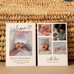 Baby Birth Announcement Photo Card Modern Minimal Editable Template, Printable Newborn Photograph Card, Baby Girl, Instant Download #BA1