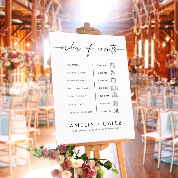Modern Order of Events Wedding Sign Printable Template, Elegant Minimalist Ceremony Timeline Sign Foam Board Schedule Itinerary Sign #MI